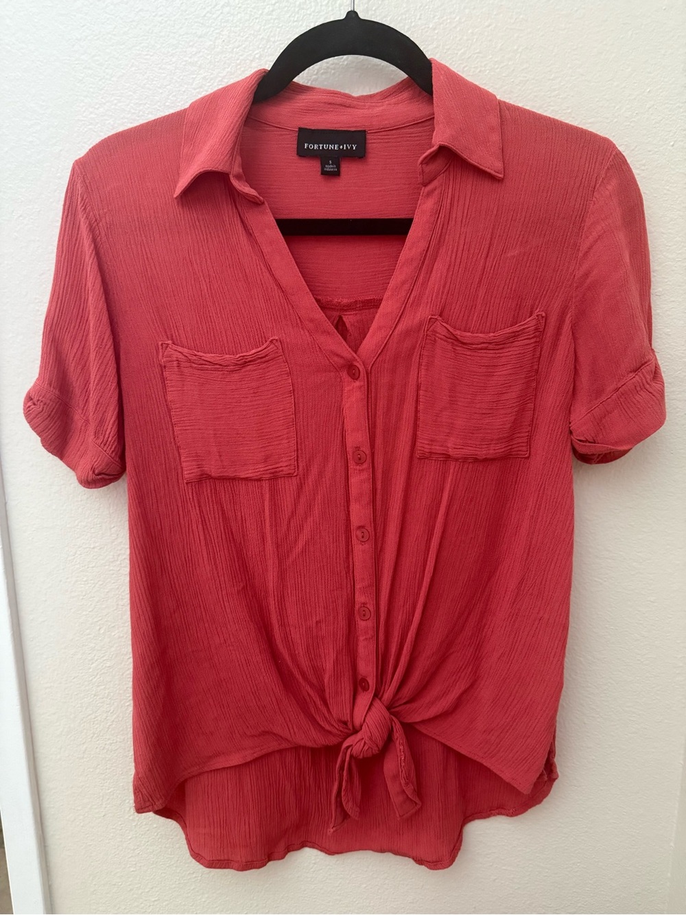 Fortune  + Ivy Gauzy Tie-Front Button Shirt